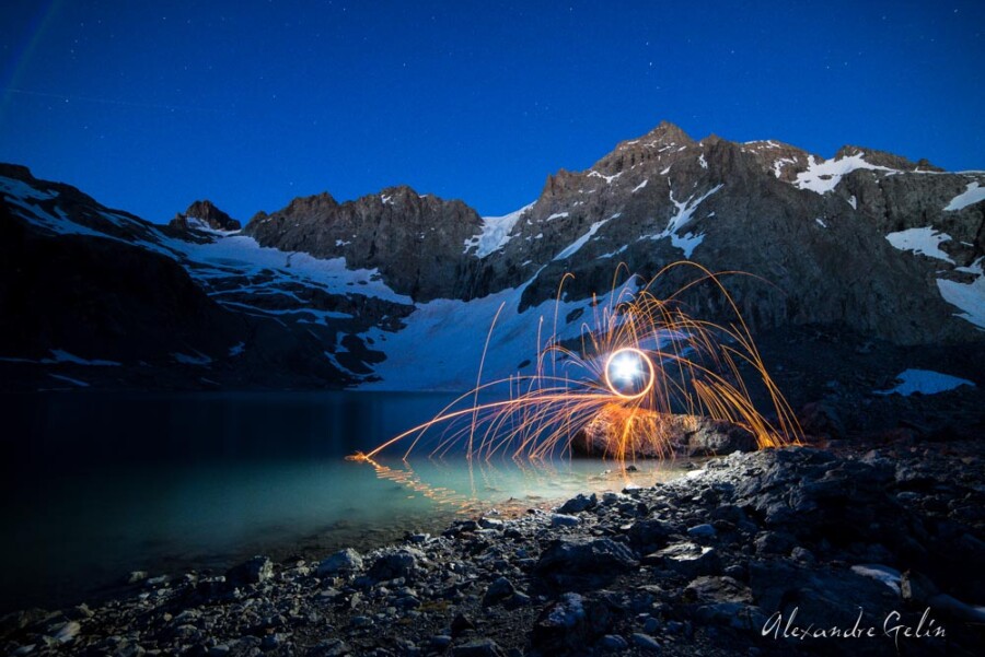 light painting au lac des Rouïes